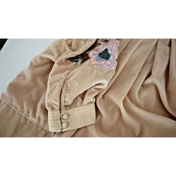 Free People Women's Sz S Beige Split Neck Velvet Embroidered Mia Mini Dress $150 - Picture 8 of 9